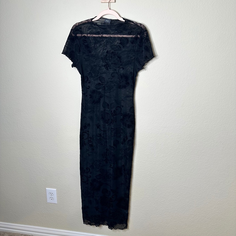 Blanc Clothing Black Floral Sheer Maxi Dress Size Large Whimsigoth Dark Velvet